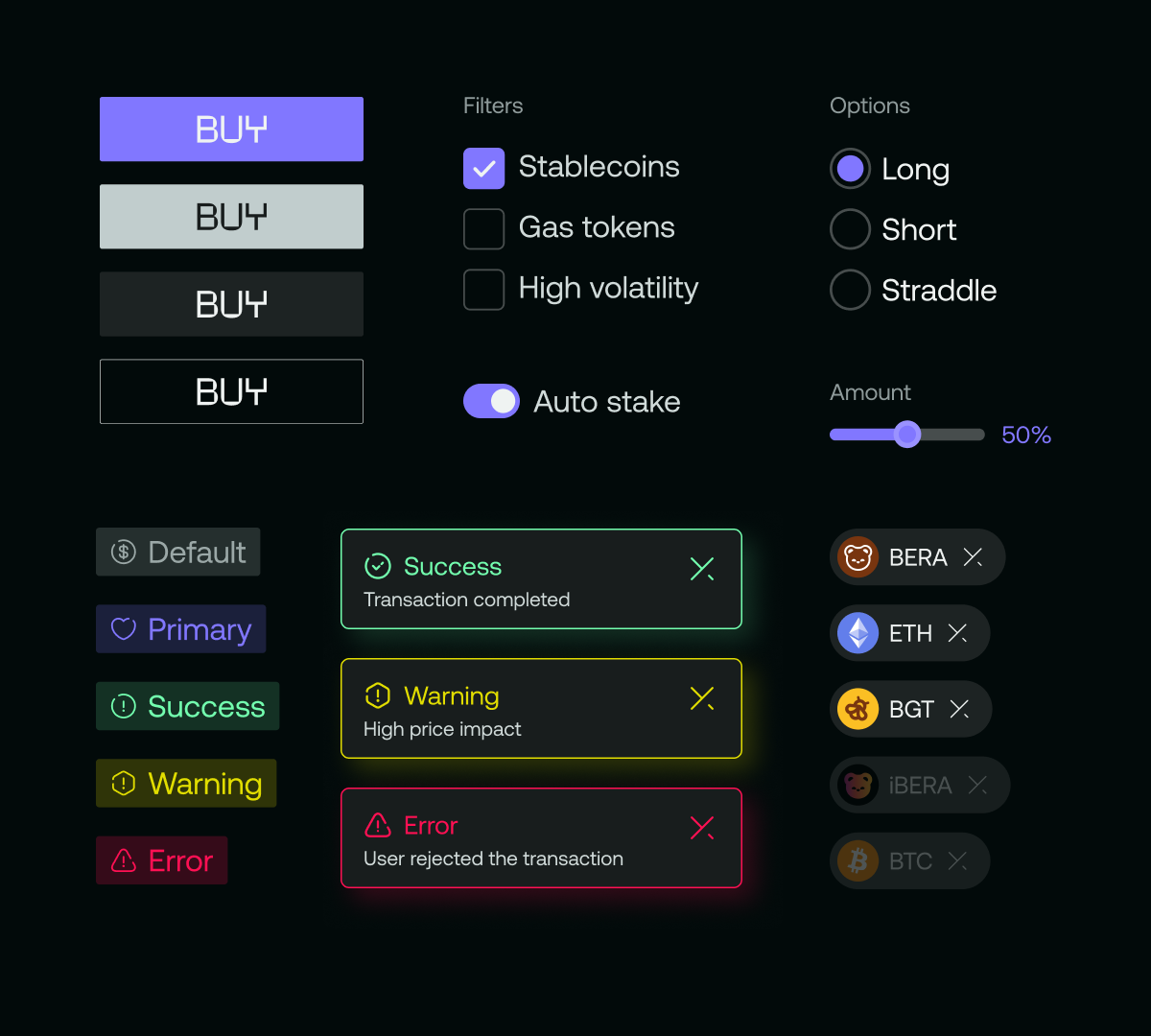Options controls, filters and transaction feedback in Smilee’s interface