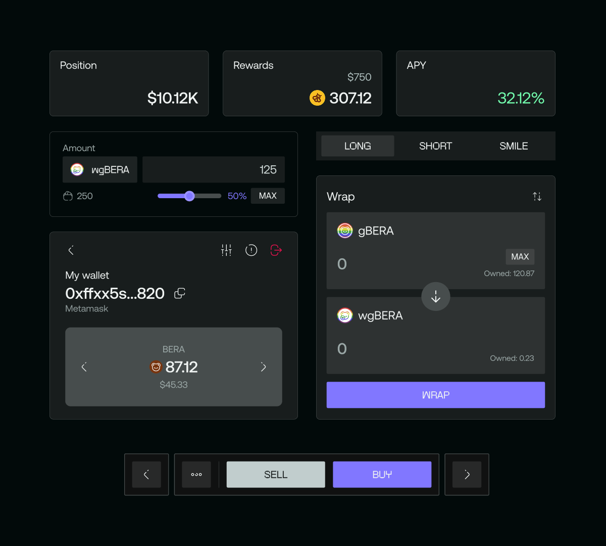 Positions, options controls and wallet components in Smilee’s interface